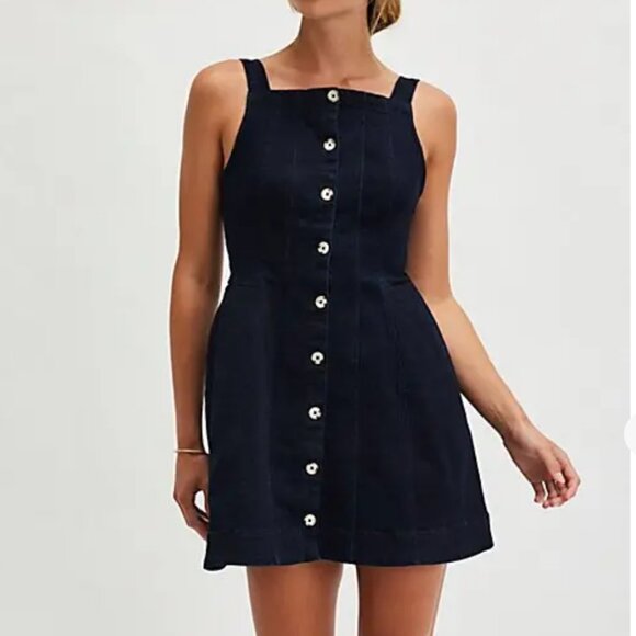 #40 NWT Free People Gimme More Mini Dress in Gimme More Rinse - Picture 1 of 9